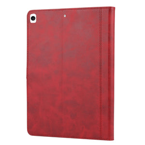 For iPad 10.2 Calf Texture Double Fold Clasp Horizontal Flip Leather Case with Photo Frame & Holder & Card Slots & Wallet(Red)
