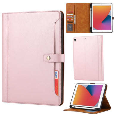 For iPad 10.2 Calf Texture Double Fold Clasp Horizontal Flip Leather Case with Photo Frame & Holder & Card Slots & Wallet(Rose Gold)