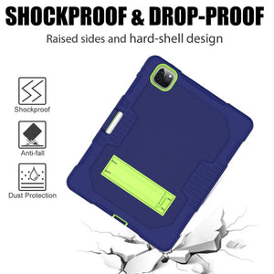 For iPad Pro 12.9 inch (2018/2020) Contrast Color Robot Shockproof Silicone + PC Protective Tablet Case with Holder(Navy Blue Yellow Green)