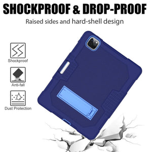 For iPad Pro 12.9 inch (2018/2020) Contrast Color Robot Shockproof Silicone + PC Protective Tablet Case with Holder(Navy Blue)