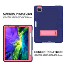 For iPad Pro 12.9 inch (2018/2020) Contrast Color Robot Shockproof Silicone + PC Protective Tablet Case with Holder(Navy Blue Rose)
