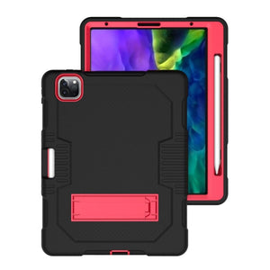 For iPad Pro 12.9 inch (2018/2020) Contrast Color Robot Shockproof Silicone + PC Protective Tablet Case with Holder(Black Red)