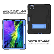 For iPad Pro 12.9 inch (2018/2020) Contrast Color Robot Shockproof Silicone + PC Protective Tablet Case with Holder(Black Blue)