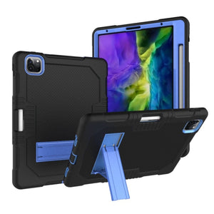 For iPad Pro 12.9 inch (2018/2020) Contrast Color Robot Shockproof Silicone + PC Protective Tablet Case with Holder(Black Blue)