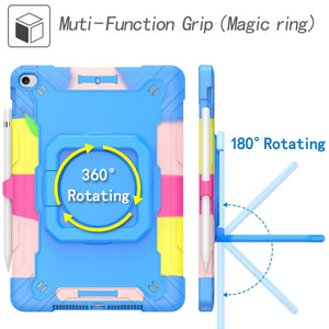 For iPad 10.2 2021 / 2020 / 2019 Contrast Color Shockproof Robot Silicone + PC Case with Wristband Holder(Camouflage + Blue)