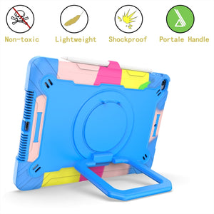 For iPad 10.2 2021 / 2020 / 2019 Contrast Color Shockproof Robot Silicone + PC Case with Wristband Holder(Camouflage + Blue)
