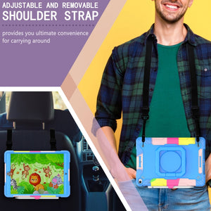 For iPad 10.2 2021 / 2020 / 2019 Contrast Color Shockproof Robot Silicone + PC Case with Wristband Holder(Camouflage + Blue)