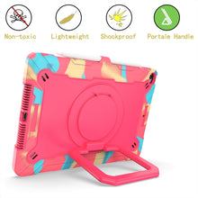 For iPad 10.2 2021 / 2020 / 2019 Contrast Color Shockproof Robot Silicone + PC Case with Wristband Holder(Camouflage + Rose Red)