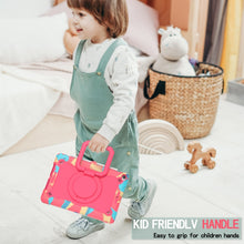 For iPad 10.2 2021 / 2020 / 2019 Contrast Color Shockproof Robot Silicone + PC Case with Wristband Holder(Camouflage + Rose Red)