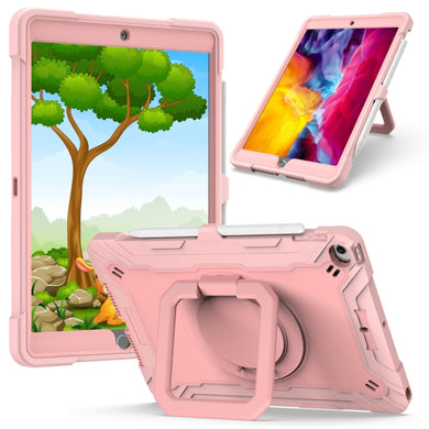 For iPad 10.2 2021 / 2020 / 2019 Contrast Color Shockproof Robot Silicone + PC Case with Wristband Holder(Rose Gold)