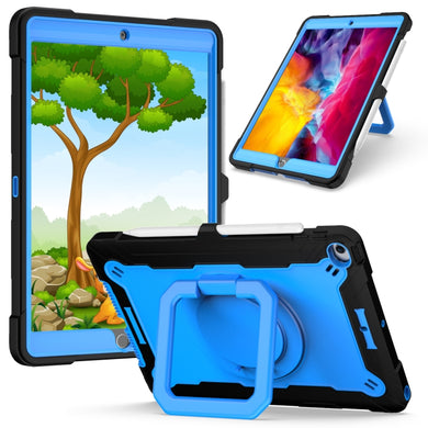 For iPad 10.2 2021 / 2020 / 2019 Contrast Color Shockproof Robot Silicone + PC Case with Wristband Holder(Black + Blue)