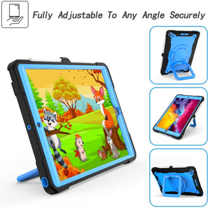 For iPad 10.2 2021 / 2020 / 2019 Contrast Color Shockproof Robot Silicone + PC Case with Wristband Holder(Black + Blue)