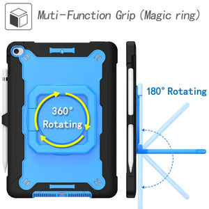 For iPad 10.2 2021 / 2020 / 2019 Contrast Color Shockproof Robot Silicone + PC Case with Wristband Holder(Black + Blue)