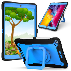 For iPad 10.2 2021 / 2020 / 2019 Contrast Color Shockproof Robot Silicone + PC Case with Wristband Holder(Black + Blue)