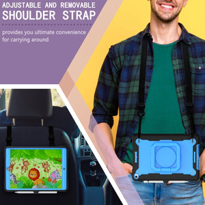 For iPad 10.2 2021 / 2020 / 2019 Contrast Color Shockproof Robot Silicone + PC Case with Wristband Holder(Black + Blue)