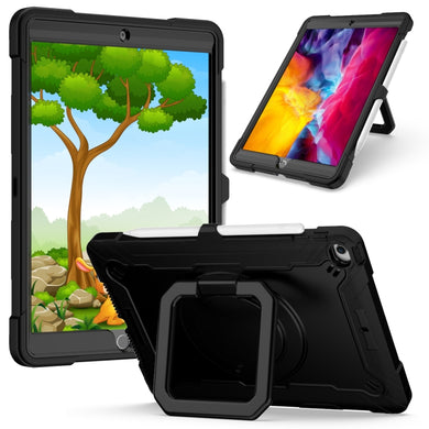 For iPad 10.2 2021 / 2020 / 2019 Contrast Color Shockproof Robot Silicone + PC Case with Wristband Holder(Black)