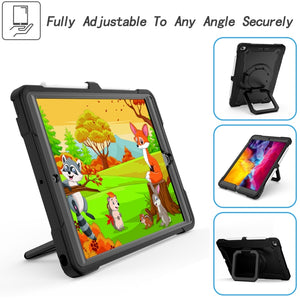 For iPad 10.2 2021 / 2020 / 2019 Contrast Color Shockproof Robot Silicone + PC Case with Wristband Holder(Black)