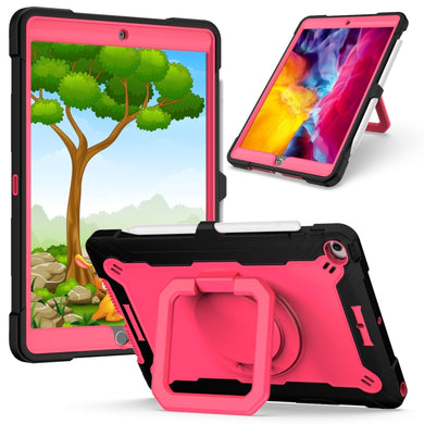 For iPad 10.2 2021 / 2020 / 2019 Contrast Color Shockproof Robot Silicone + PC Case with Wristband Holder(Black + Rose Red)