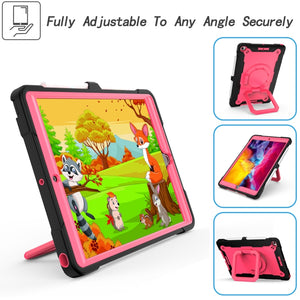 For iPad 10.2 2021 / 2020 / 2019 Contrast Color Shockproof Robot Silicone + PC Case with Wristband Holder(Black + Rose Red)