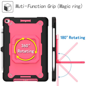 For iPad 10.2 2021 / 2020 / 2019 Contrast Color Shockproof Robot Silicone + PC Case with Wristband Holder(Black + Rose Red)