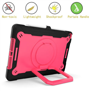 For iPad 10.2 2021 / 2020 / 2019 Contrast Color Shockproof Robot Silicone + PC Case with Wristband Holder(Black + Rose Red)