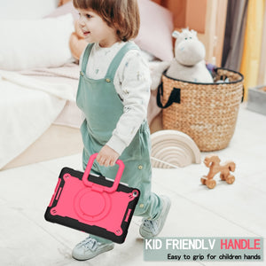 For iPad 10.2 2021 / 2020 / 2019 Contrast Color Shockproof Robot Silicone + PC Case with Wristband Holder(Black + Rose Red)