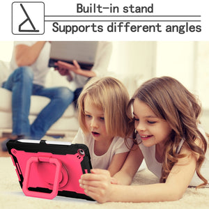 For iPad 10.2 2021 / 2020 / 2019 Contrast Color Shockproof Robot Silicone + PC Case with Wristband Holder(Black + Rose Red)