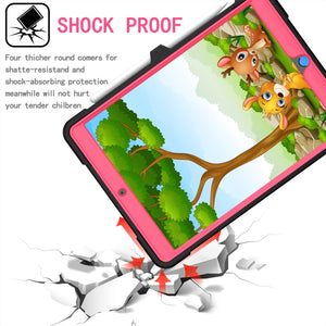 For iPad 10.2 2021 / 2020 / 2019 Contrast Color Shockproof Robot Silicone + PC Case with Wristband Holder(Black + Rose Red)
