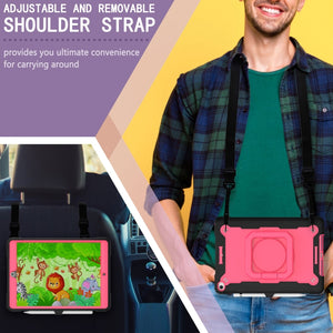 For iPad 10.2 2021 / 2020 / 2019 Contrast Color Shockproof Robot Silicone + PC Case with Wristband Holder(Black + Rose Red)