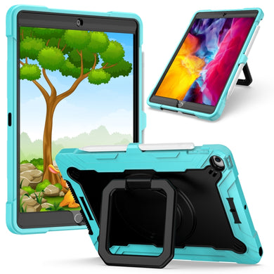 For iPad 10.2 2021 / 2020 / 2019 Contrast Color Shockproof Robot Silicone + PC Case with Wristband Holder(Mint Green + Black)