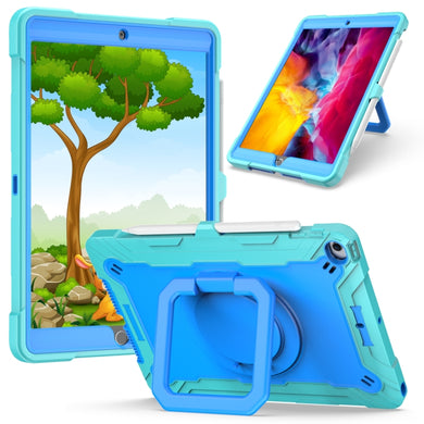 For iPad 10.2 2021 / 2020 / 2019 Contrast Color Shockproof Robot Silicone + PC Case with Wristband Holder(Mint Green + Blue)