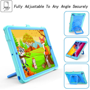 For iPad 10.2 2021 / 2020 / 2019 Contrast Color Shockproof Robot Silicone + PC Case with Wristband Holder(Mint Green + Blue)