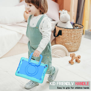 For iPad 10.2 2021 / 2020 / 2019 Contrast Color Shockproof Robot Silicone + PC Case with Wristband Holder(Mint Green + Blue)