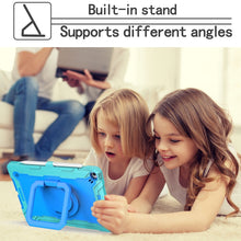 For iPad 10.2 2021 / 2020 / 2019 Contrast Color Shockproof Robot Silicone + PC Case with Wristband Holder(Mint Green + Blue)