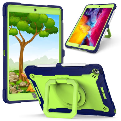 For iPad 10.2 2021 / 2020 / 2019 Contrast Color Shockproof Robot Silicone + PC Case with Wristband Holder(Navy Blue + Yellow-green)