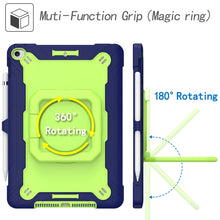 For iPad 10.2 2021 / 2020 / 2019 Contrast Color Shockproof Robot Silicone + PC Case with Wristband Holder(Navy Blue + Yellow-green)