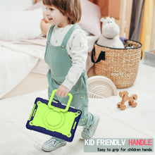For iPad 10.2 2021 / 2020 / 2019 Contrast Color Shockproof Robot Silicone + PC Case with Wristband Holder(Navy Blue + Yellow-green)