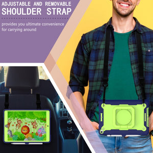 For iPad 10.2 2021 / 2020 / 2019 Contrast Color Shockproof Robot Silicone + PC Case with Wristband Holder(Navy Blue + Yellow-green)