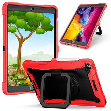 For iPad 10.2 2021 / 2020 / 2019 Contrast Color Shockproof Robot Silicone + PC Case with Wristband Holder(Red + Black)