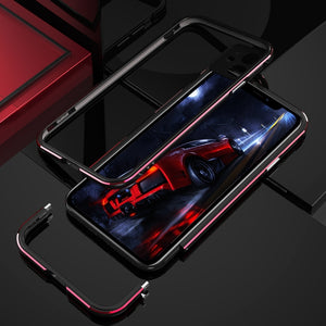 For iPhone 11 Pro Max Aurora Series Lens Protector + Metal Frame Protective Case (Black Red)