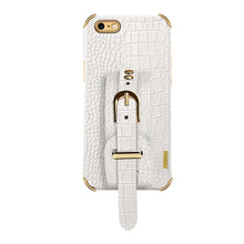 For iPhone SE 2022 / SE 2020 / 8 / 7 Electroplated TPU Crocodile Pattern Leather Case with Wrist Strap(White)