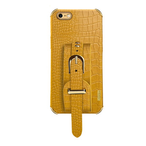 For iPhone SE 2022 / SE 2020 / 8 / 7 Electroplated TPU Crocodile Pattern Leather Case with Wrist Strap(Yellow)