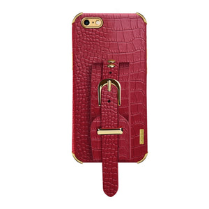For iPhone SE 2022 / SE 2020 / 8 / 7 Electroplated TPU Crocodile Pattern Leather Case with Wrist Strap(Red)