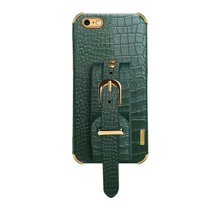 For iPhone SE 2022 / SE 2020 / 8 / 7 Electroplated TPU Crocodile Pattern Leather Case with Wrist Strap(Green)