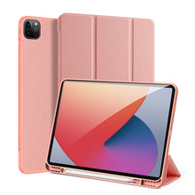 For iPad Pro 12.9 2022 / 2021 / 2020 DUX DUCIS Domo Series Horizontal Flip Magnetic TPU + PU Leather Tablet Case with Three-folding Holder & Pen Slot & Sleep / Wake-up Function(Pink)
