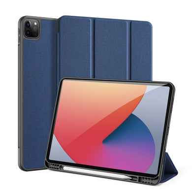 For iPad Pro 12.9 2022 / 2021 / 2020 DUX DUCIS Domo Series Horizontal Flip Magnetic TPU + PU Leather Tablet Case with Three-folding Holder & Pen Slot & Sleep / Wake-up Function(Blue)