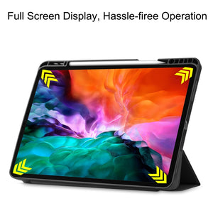 For iPad Pro 12.9 2022 / 2021 Horizontal Flip Honeycomb TPU + PU Leather Tablet Case with Three-folding Holder & Sleep / Wake-up Function & Pen Slot(Black)