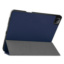 For iPad Pro 12.9 2022 / 2021 Horizontal Flip Honeycomb TPU + PU Leather Tablet Case with Three-folding Holder & Sleep / Wake-up Function & Pen Slot(Dark Blue)