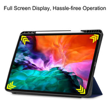 For iPad Pro 12.9 2022 / 2021 Horizontal Flip Honeycomb TPU + PU Leather Tablet Case with Three-folding Holder & Sleep / Wake-up Function & Pen Slot(Dark Blue)