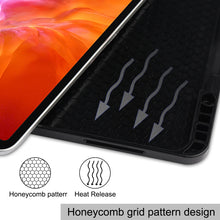 For iPad Pro 12.9 2022 / 2021 Horizontal Flip Honeycomb TPU + PU Leather Tablet Case with Three-folding Holder & Sleep / Wake-up Function & Pen Slot(Dark Blue)